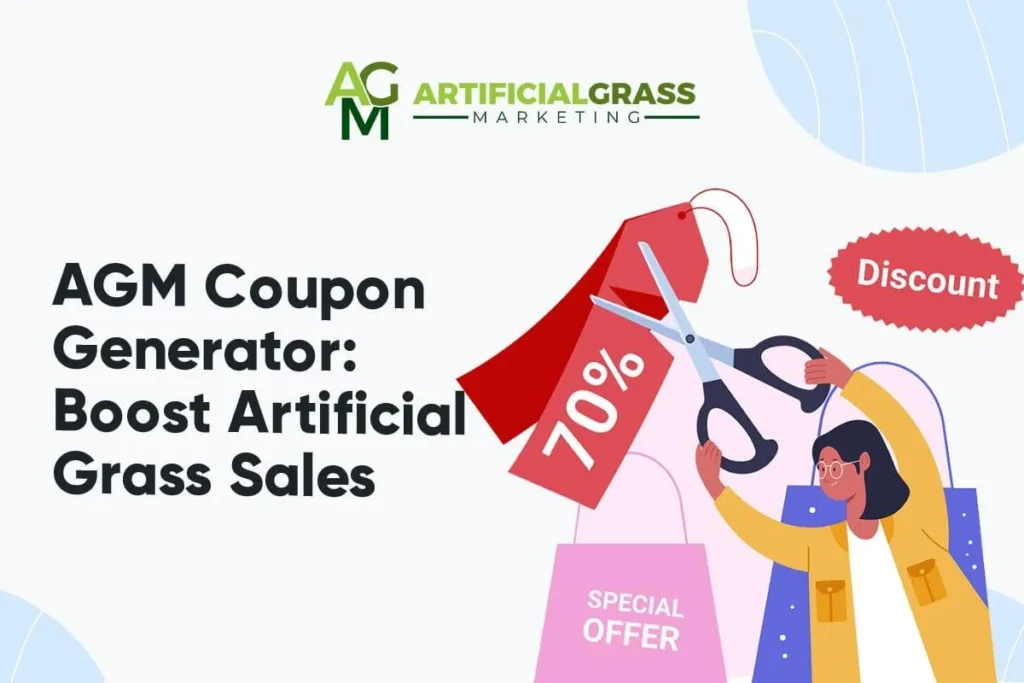 AGM Coupon Generator promoting discounts for artificial grass sales in the USA.