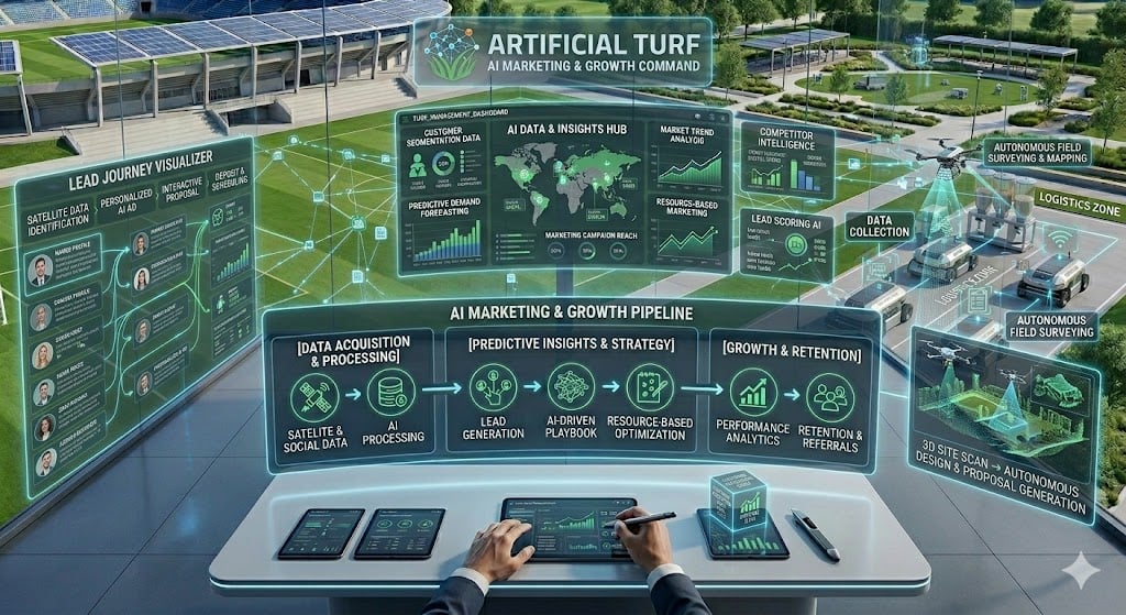 AI marketing dashboard for artificial grass, USA