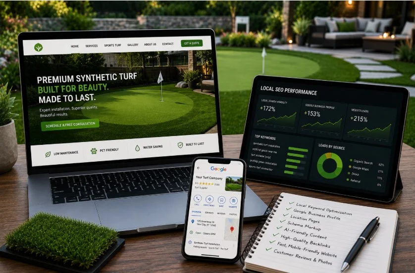 Turf business website SEO and AI performance, USA